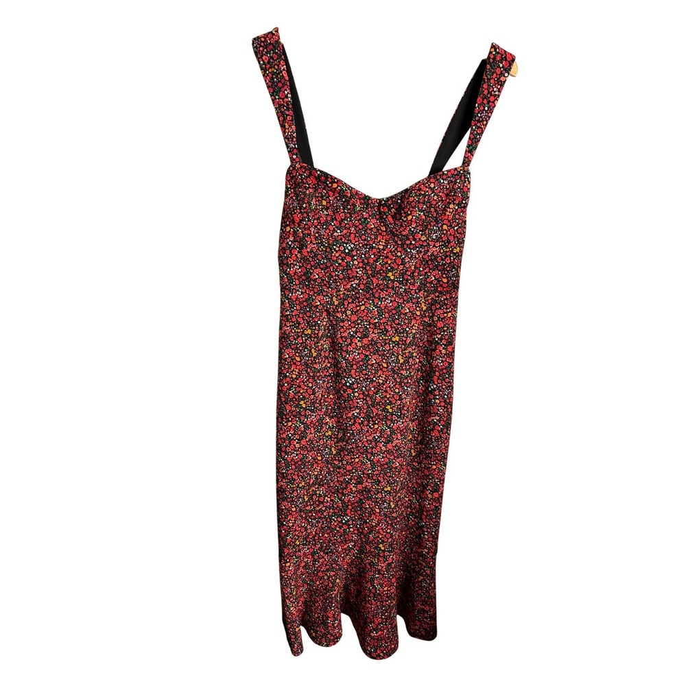 ANTHROPOLOGIE HUTCH Size M Floral Sweetheart Ruffle Mermaid Midi Dress Red Pink